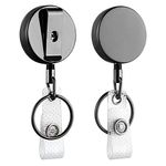 2 Pack Small Heavy Duty Retractable Badge Holder Reels, Will Well Metal ID Badge Holders with Belt Clip Key Ring for Name Card Keychain [All Metal Casing, 24.4" UHMWPE Fiber Cord, Reinforced ID Strap]