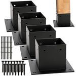 Yesland 4 Pack 4 x 4 Post Base, Inner Size 3.6 X 3.6 Inch Iron Post Bracket with Black Coating Heavy Duty Flange Anchor Base, Support Deck Base with Screws for Pavilion, Deck Railing, Fence, Mailbox