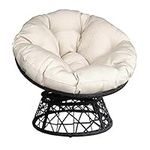 ART TO REAL Papasan Wicker Rattan Chair Indoor, 360-Degree Swivel Saucer Chair with Fluffy Cushion,Deep Seating Accent Moon Chair with Solid Twill Fabric,Ideal for Living Room,Office,Bedroom