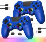 TJPD 2-Pack Wireless Controller for PS4/Pro/Slim & PC，2 Programmable Rear Buttons, RGB Lighting, 1000mAh Battery, Dual Vibration, 6-Axis Gyro, Built-in Speaker & Audio Jack (Blue)