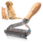 Undercoat Rake for Dogs - PAWSHOLIC Professional Pet Shedding Dematting Comb with Wood Handle, Deshedding Undercoat Brushes with Stainless Steel Blades for Pet Cats Dogs Matted Hair Tangles Removing