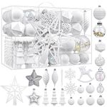 SHareconn 100pcs Christmas Tree Decorations Ornaments Set, Shatterproof Plastic Baubles Decorative Balls for Xmas Tree Decor Holiday Wedding Party, White