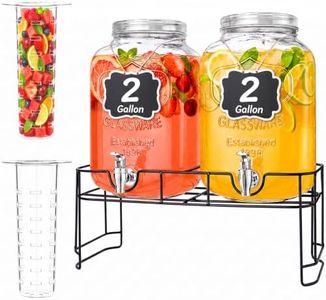 Lifewit 2 Gallon Glass Drink Dispenser for Parties, Beverage Container with Stand for Juice/Tea/Soda & Lemonade, Water Pitcher with Leakproof Spigot for Mimosa Bar, Birthday, Wedding Hosting, 2 Pcs