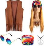 SATINIOR 60s 70s Men's Hippie Costume Fringe Suede Fabric Male Vest for Halloween Carnival Mardi Gras Cosplay Party(XX-Large)