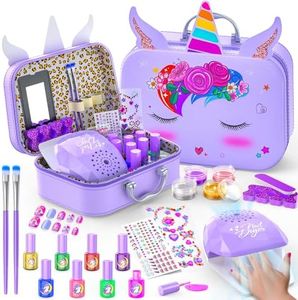 Kids Nail Polish Set for Girls, Non-Toxic All-in-One Nail Art Kit with Nail Dryer and Peelable Nail Polish, Ideal Gift Toys for Girls Age 3-12