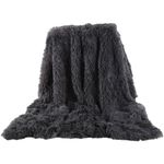 Hggzeg Super Soft Long Shaggy Throw Blanket, Elegant Cozy Faux Fur Decorative Throw Blanket for Couch Chair & Bed (dark grey, 160 x 200cm)