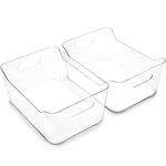 BINO Refrigerator, Freezer and Pantry Cabinet Storage Organizer Bin with Handles - Clear and Transparent Plastic Wide Nesting Food Container for Home and Kitchen (Clear, 2PK- Large)