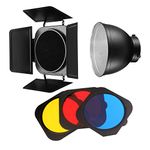 JINBEI Modifier Barn Door with Honeycomb Grid Bowens Mount with 7.9"/ 20cm Standard Reflector 3 Color Filter Gels Accessories Kit for Pro Studio Photography (Blue Yellow Red)