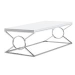 Monarch Specialties I 3400 Coffee Table, Accent, Cocktail, Rectangular, Living Room, 44" L, Metal, Laminate, Glossy White, Chrome, Contemporary, Modern