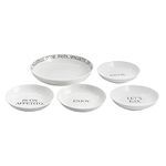 American Atelier 7620-5PST-WM Words Dinnerware Set – Porcelain Party Collection Dinner, Salad Plates, Bowls, Mugs – Unique Gift Idea for Any Special Occasion or Birthday, White/Black