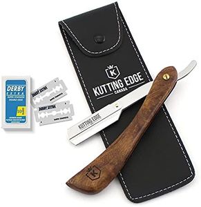 Kutting Edge - Professional Straight Edge Razor - Barber Razor with 10 Derby Double Edge Blades - Wood Handle Stainless Steel Traditional Barber Shaving Razor