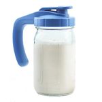 Glass Mason Jar Pitcher with Lid - Wide Mouth,1 Quart (32oz / 1 Liter) LIVEBAY Breast Milk Pitcher, Heavy Duty Glass Breastmilk Storage Container for Sun Tea, Juice, Cold Brew Coffee