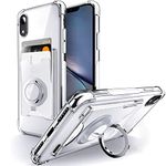 Shields Up for iPhone XR Wallet Phone Case Clear with Card Holder [3 Cards] Ring Stand Minimalist Wallet Case Slim Protective Shockproof Bumper Cover for Apple iPhone XR 6.1 inch - Clear