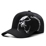 Himozoo Unisex 100% Cotton Outdoor Baseball Cap Skull Embroidery Snapback Sports Hats for Men Women (Black)