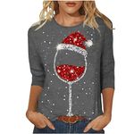 My Order Christmas Shirts for Women UK Casual 3/4 Sleeve Crewneck Tunic Tops 2024 Fashion Xmas Tree Gnome Red Wine Glass Print Blouse Ladies Dressy Comfy Lightweight Tshirts