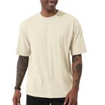 Men's Fashion Loose Fit Crewneck Solid T-Shirt Athletic Lightweight Short Sleeve Gym Workout Tops, Beige, Medium