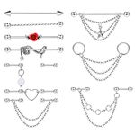 Sanfenly Industrial Piercing Jewelry 14G 16G Stainless Steel Industrial Earrings with Chain Dangle Industrial Piercing Bar Double Cartilage Helix Piercing Earrings Industrial Barbell for Women Men,