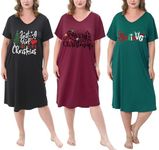 FEREMO 3 Pack Plus Size Women's Nightgown Soft Print Nightshirts for Women Short Sleeve Sleepwear, Christmas, 4X-Large