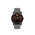 Movado Men's Bold 42mm Grey Leather Band Steel Case Quartz Brown Dial Analog Watch 3600455