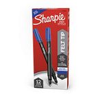 Sharpie Marker Permanent, Pen Black + Grey Barrel Fine, 12 Pack, Blue Ink (1742664)