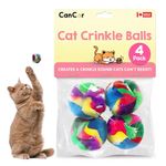 Cat Crinkle Balls 1.5 Inch (4-Pack) - Mini Crinkle Cat Toys for Indoor Cats - Multi-Color Crinkle Cat Toy - Cat Toys Crinkle Balls to Keep Fit and Active - Canadian-Made Crinkle Balls for Cats