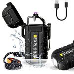 Bistfy Electric Lighter with Flashlight, Dual Arc USB Rechargeable Waterproof and Windproof Flameless Plasma Lighter with Emergency Whistle and Lanyard for Camping Hiking