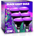 TigQiang 6 Pack Black Light Bulbs, Blacklight Bulb 120W Equivalent, E26 BR30 LED Black Light Bulb 385-400nm for Halloween Christmas Decorations, Body Paint, Glow in The Dark Party, Fluorescent Poster