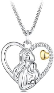 Qings Collar Madre e Hija/Hijo Plata de Ley 925 Colgante de Corazón Collar de Mamá Abrazar Bebé, Regalo de Joyería del Dia de la Madre Cumpleaños para Mujer Mamá Abuela Esposa
