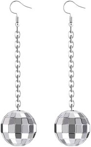 Disco Ball Earrings for Women - 70's Silver Halloween Earrings Women's Costume Accessories