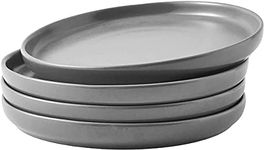 Bruntmor 8" Grey Ceramic Plate Set of 4, Cute Grey Ceramic Salad Plate for Kitchen, Ceramic Dinner Plate Set, Microwave and dishwasher safe dinner plates