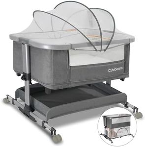 cutebeams Baby Bassinet, 3 in 1 Infant Bassinet Bedside Sleeper, Bassinet with Cover, Rocking Bedside Bassinet for Baby with Storage Basket, Foldable & Adjustable Travel Crib (Grey with Playpen)