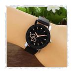 Acnos Brand Analog Watch for Women Diamond Prism Glass Two Love Heart Dial Black Leather for Girl