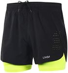 Lixada 2 in 1 Running Shorts Men Athletic Shorts Marathon Fitness Shorts Breathable + Quick Dry Pants, Green, XL