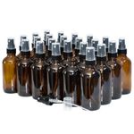 GlassBottleOutlet (Pack of 24) 4 oz. Amber Boston Round with Black Fine-Mist Sprayer