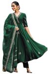 GoSriKi Women's Rayon Blend Anarkali Printed Kurta with Pant & Dupatta (Berlin Green-GS_XXL_Green_XX-Large)