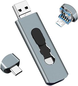 64GB USB 3.0 Flash Drive 3-in-1 Photo Stick for Android Phones, BORLTER CLAMP OTG Thumb Drive Memory Stick with 3 Ports (USB C, microUSB, USB-A) for Samsung Galaxy, PC and More (Silver Grey)