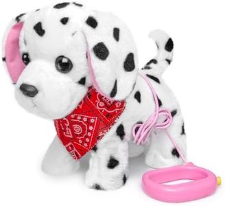 YH YUHUNG Walking and Barking Dalmatian Puppy Stuffed Animated Dog Toy for Kids with Leash, Head Nod,Walking,Barking,Tail Wagging,Electrnoic Pets Puppy Plush Toy for Kids,Boys and Girls Gift