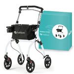 Helavo Lightweight Indoor Rollator for Seniors - 53 cm Wide - Foldable Rollators for Narrow Homes, Aluminium Mobility Walker with Streamlined & Quite Tires, Tray, Transport Basket and Braking System