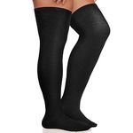 Geyoga Thigh High Socks Knee Black High Socks Thick Plus Size Thigh High Winter Stockings Boot over The Knee Black Extra Long Soft Thermal Leg Warmers for Women Stretch Cable Knit