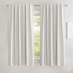 NICETOWN 100% Absolutely Blackout Linen Curtains with Thermal Insulated White Liner, Burlap Textured Textured Linen Look Window Treatments with Back Tab, Ivory, 52" W x 63" L, 2 PC