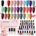 JODSONE Fast Drying Nail Polish Sets, 32 Colors 5ml Quick Dry Nail Varnish with Base Coat & Top Coat, 35Pcs Air Dry Long Lasting Nail Art DIY Manicure Kit for Women, Gift for Home Use