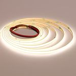 TOPAI 12V Thin 5mm COB LED Strip Light 4000K Natural White 5M Bright CRI>90 Uniform Dotless 400LEDs/M Adhesive Flexible Cuttable LED Tape for DIY, Bedroom, Under Cabinet Lighting