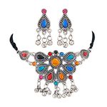 Shreyadzines Thread Oxidised German Silver and Choker Pendant Necklace Earrings Combo Set for Girls & Women (Multicolor)