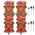 DUNCHATY Stackable Planters 7 Tier Vertical Garden Planting Tower Planters Strawberry, Herb, Flower, and Vegetable Planter Indoor Outdoor Gardening Pots with Removable Wheels and Tools, 2 Set