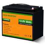 ECO-WORTHY 50Ah 12.8V Lithium Battery Emergency Power Backup Rechargeable LiFePO4 Lithium Iron Phosphate with 3000+ Deep Cycles and BMS Protection, Perfect forRV, Boat, Marine, Solar Panel System