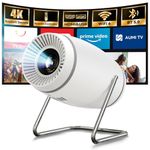 Mini Projector with WiFi 6 and Bluetooth 5.0, Portable Smart Projector 4K 1080P Supported, Auto Keystone Video Projector for Bedroom Home Outdoors (White)