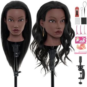 20" Mannequin Head Human Hair,Real Hair Mannequin Head,Cosmetology Mannequin Doll Head for Practice Braiding Hairstyling with Table Clamp&Braiding Set