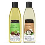 Soulflower Castor Oil & Coconut Oil for Hair Growth, Hair Fall Control, Moisturizing Skin, Nourishment, Massage |100% Pure & Natural, Ecocert Cosmos Organic Certified Pack of 2-225ml Each