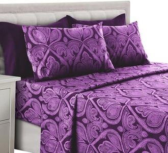 LUX DECOR COLLECTION LDC Bed Sheets - 4 Pc Twin Sheets Set - High GSM Brushed Microfiber Sheets -Upto 16 Inches Deep Pocket Bedding Sheets & Pillowcases (Twin, Paisley Purple)