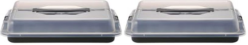 lakeland Traybake Cake Caddy & Cupcake Carrier 42.5cm x 29cm – Click-Lock Clips Keep Bakes Fresh (Pack of 2)